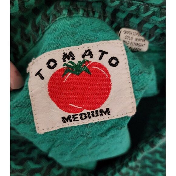 Vintage 80s Tomato Geo Check Short Sleeve Button Up Mens Shirt Size M Green - Picture 5 of 7